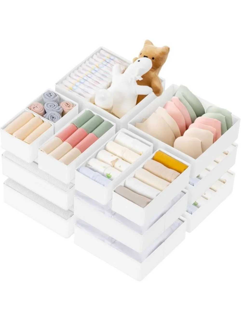 21-Pack Drawer Organizer Set for Baby Clothes, Underwear & Socks - Foldable